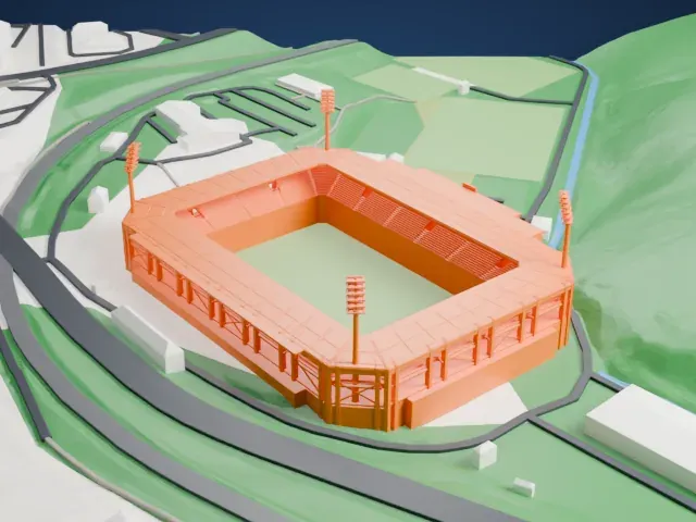 Eins Erzgebirgsstadion model, East view