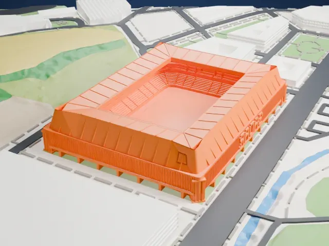 El Sadar Stadium model, East view