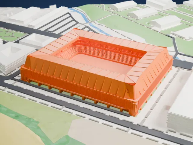El Sadar Stadium model, South view