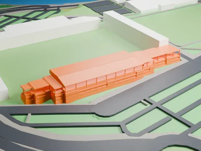 Estadio Anxo Carro model, East view