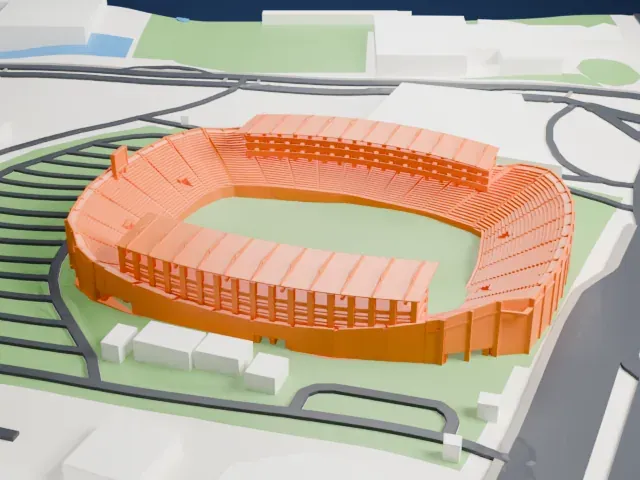 Estadio León model, East view