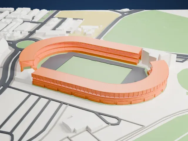 Estadio Municipal de Chapín model, East view