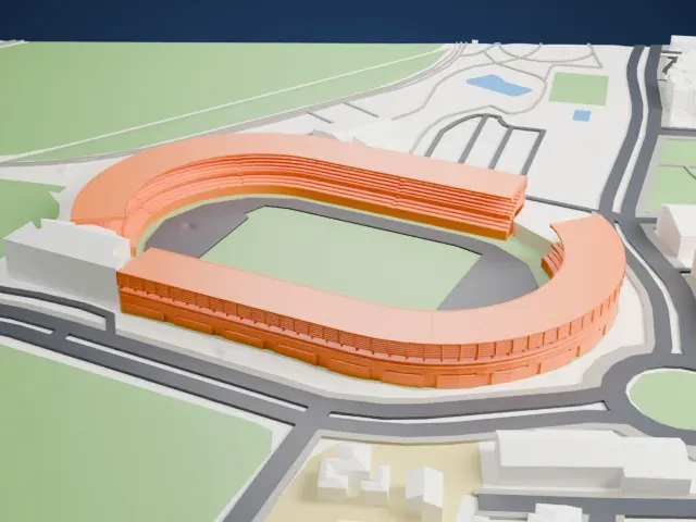 Estadio Municipal de Chapín model, West view