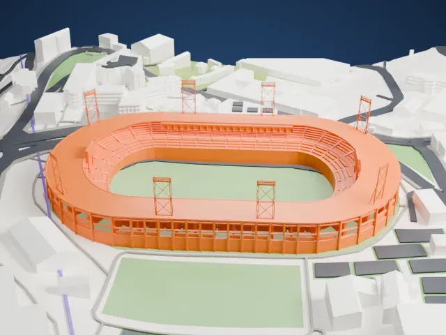Estadio Palogrande model, East view