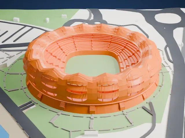 Estadio Único Madre de Ciudades model, North view