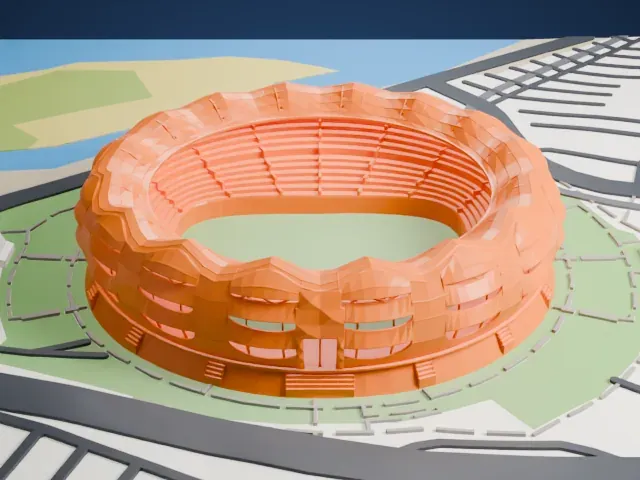 Estadio Único Madre de Ciudades model, West view