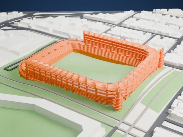 Estadio Victoria model, East view