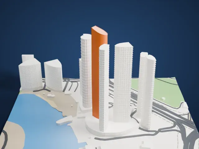 Etihad Tower 2 model, East view