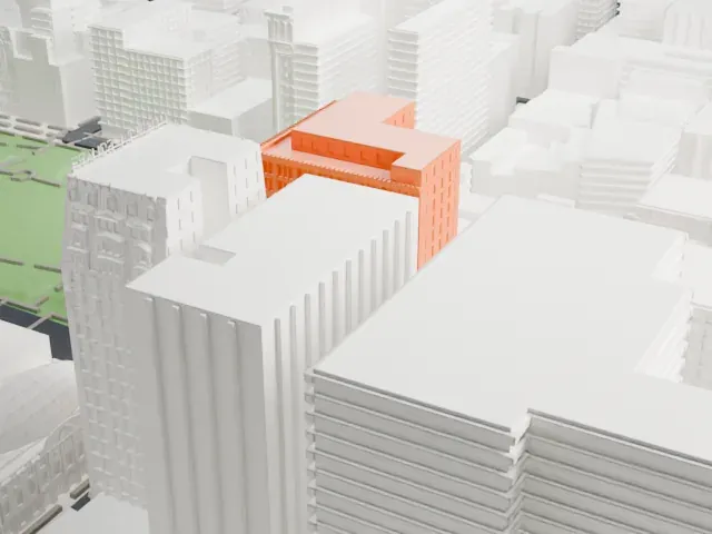 Everett Building model, East view