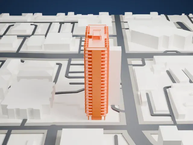 Executive Towers model, East view