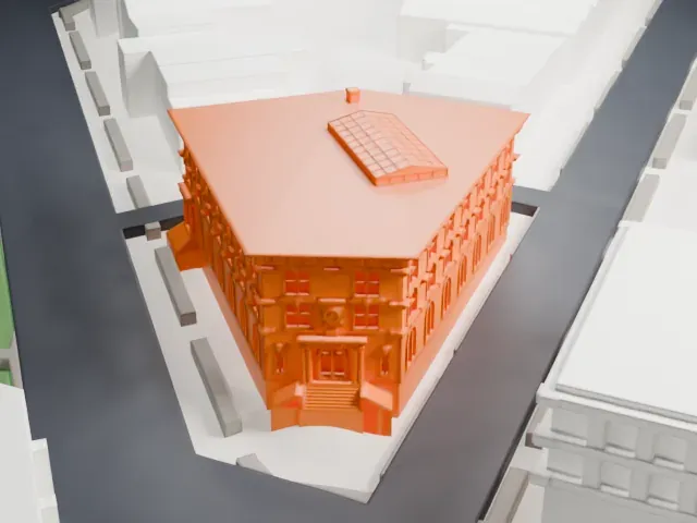 Ficken's Warehouse model, East view