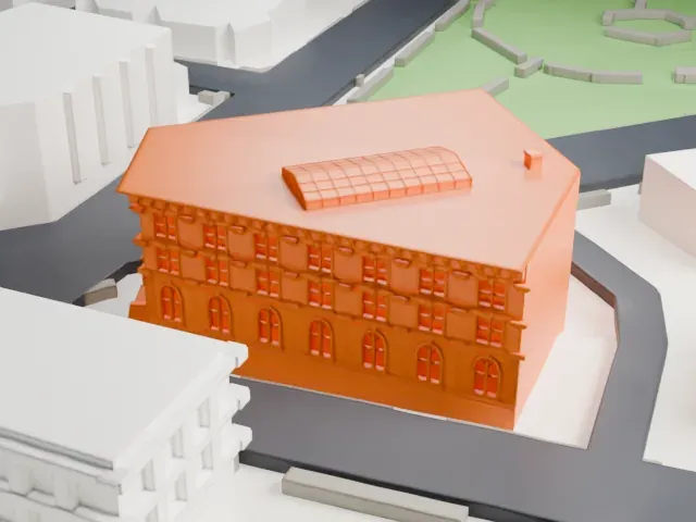 Ficken's Warehouse model, North view