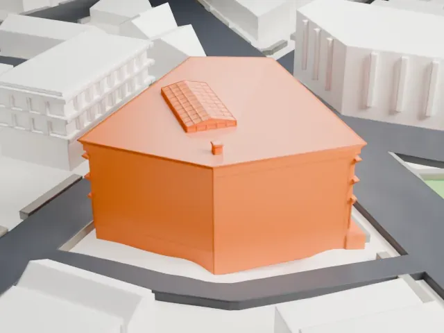 Ficken's Warehouse model, West view