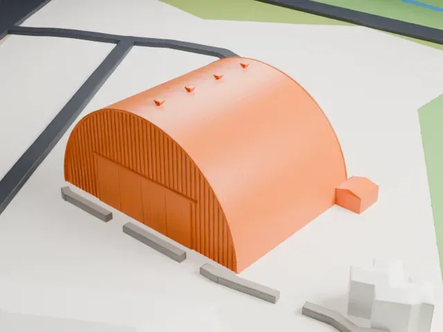 Fighter World Hangars model, North view