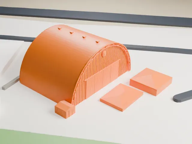 Fighter World Hangars model, West view