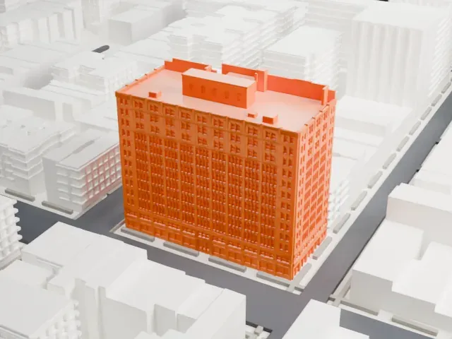 Film Center Building model, West view