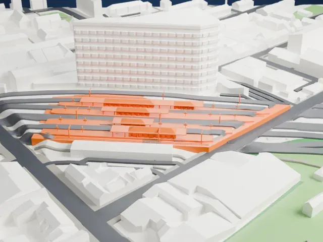 Finsbury Park station model, East view