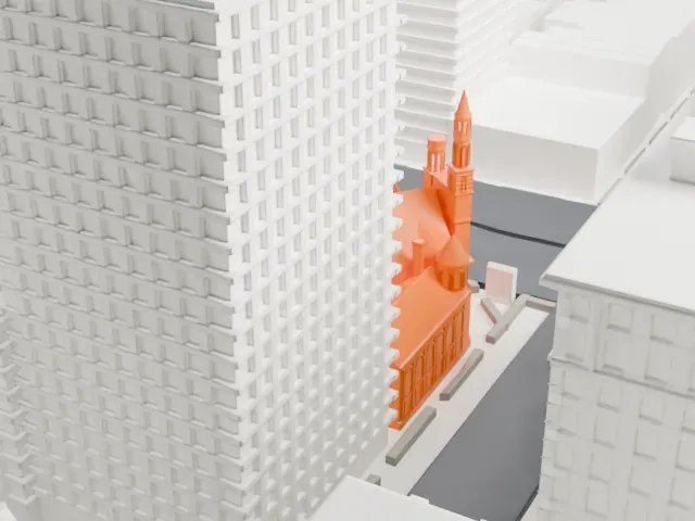 First Baptist Church in the City of New York model, West view