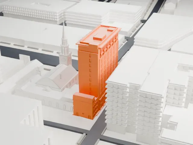 First National State Bank Building model, East view