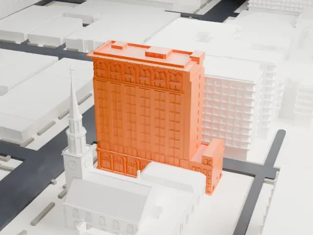 First National State Bank Building model, South view