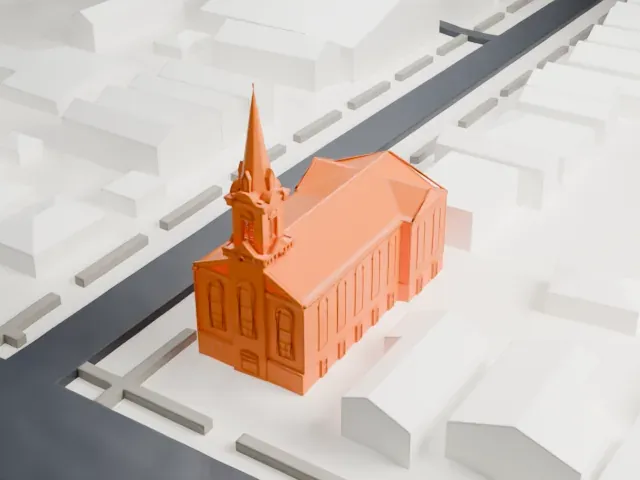 First Reformed Dutch Church of Bergen Neck model, East view