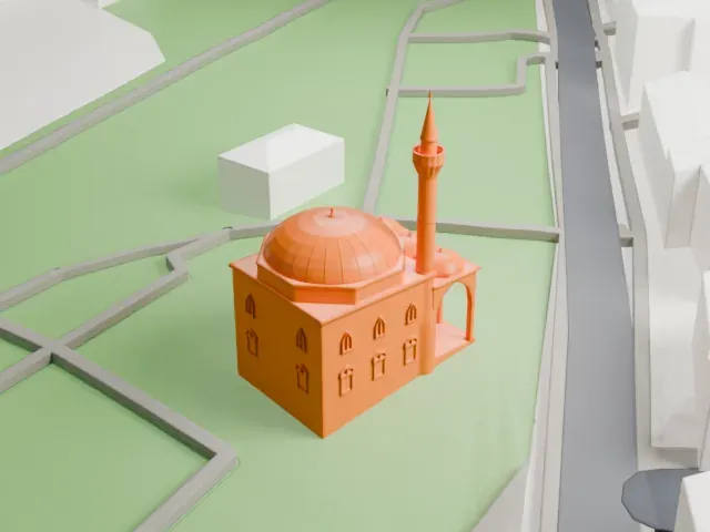 Firuz Agha Mosque model, East view