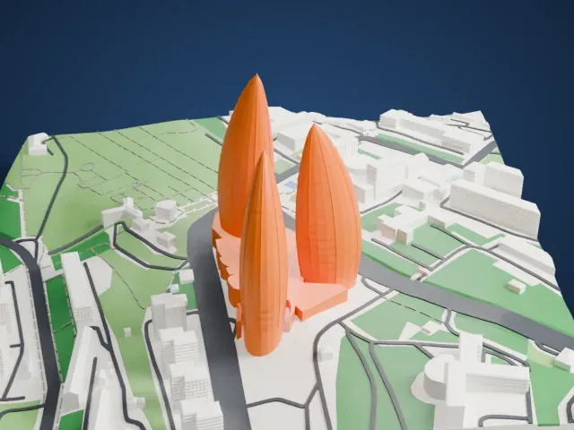 Flame Towers model, North view