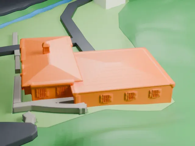 Flower Hill Village Hall model, West view