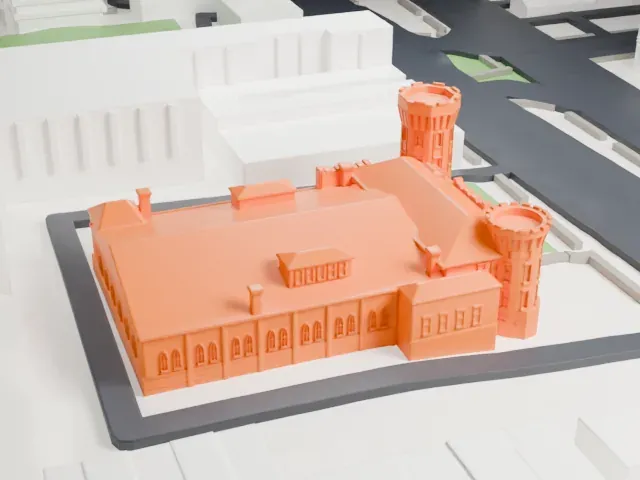 Flushing Armory model, East view