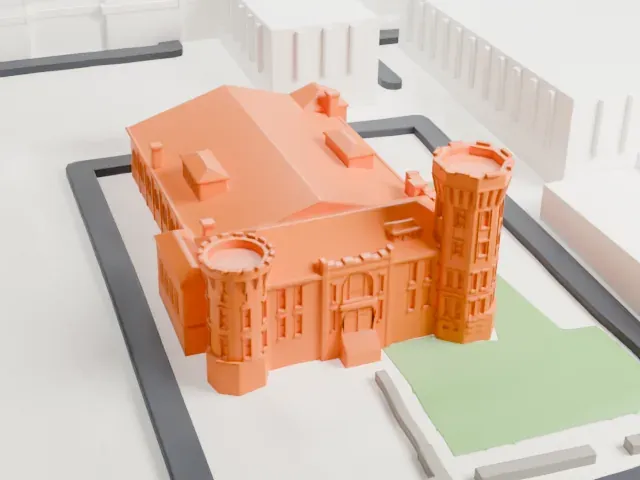 Flushing Armory model, North view