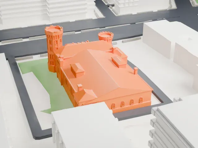 Flushing Armory model, South view