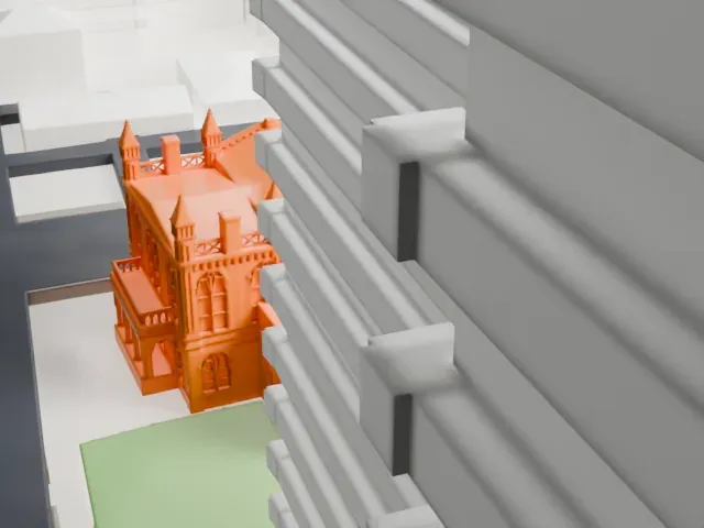 Flushing Town Hall model, East view