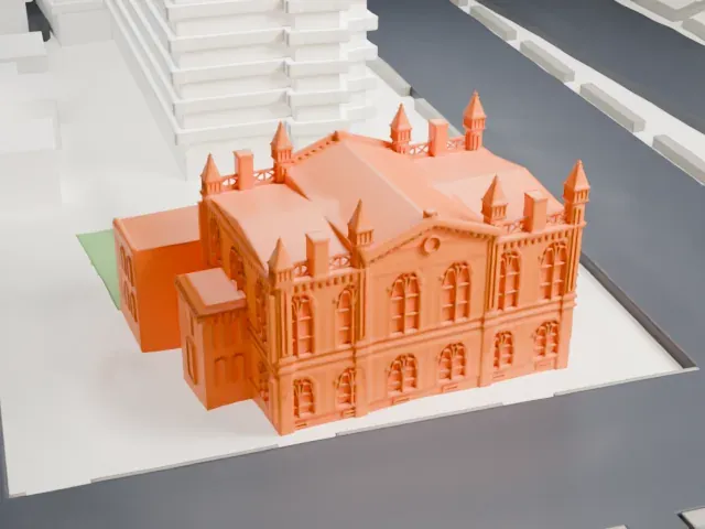 Flushing Town Hall model, West view
