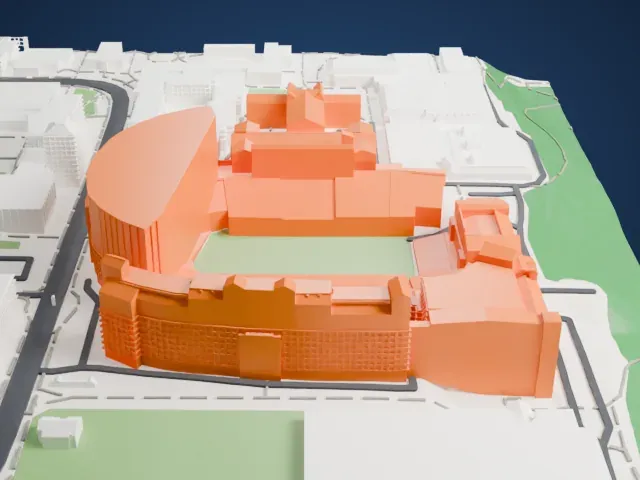 Folsom Field model, East view