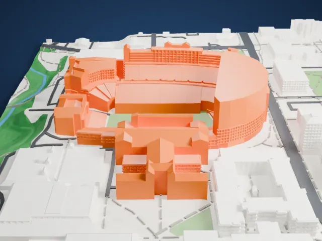 Folsom Field model, West view