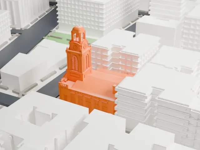 Fort Washington Presbyterian Church model, South view