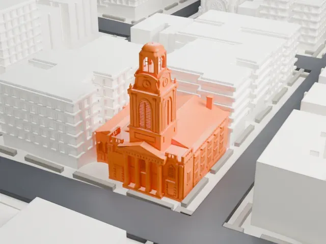Fort Washington Presbyterian Church model, West view