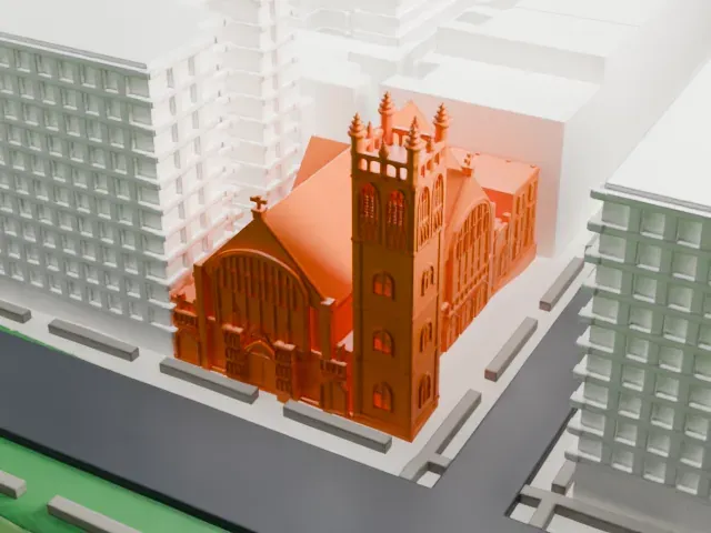 Fourth Universalist Society in the City of New York model, East view