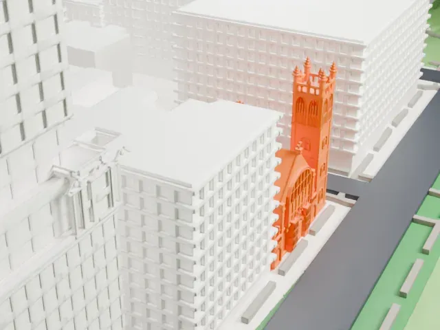 Fourth Universalist Society in the City of New York model, South view