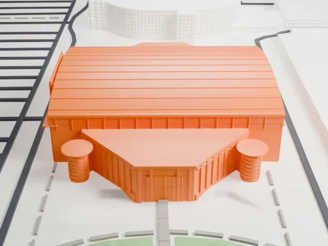 Frost Bank Center model, East view