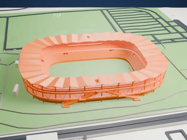 Fukuda Denshi Arena model, East view
