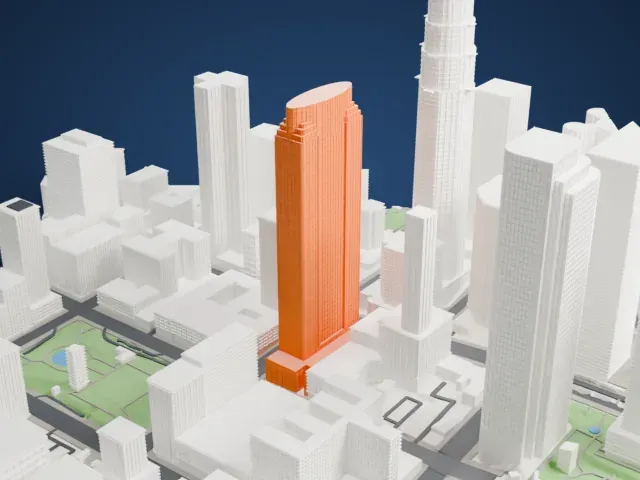 Gas Company Tower model, East view