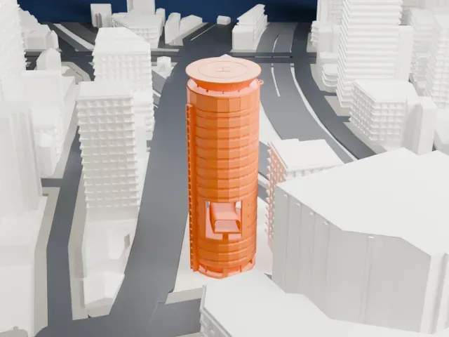 Gate Tower Building model, East view
