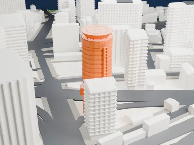 Gate Tower Building model, North view