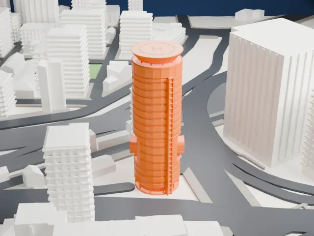 Gate Tower Building model, South view