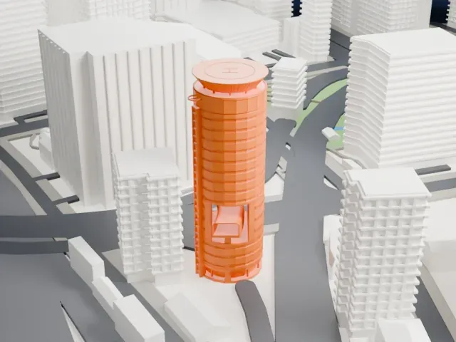 Gate Tower Building model, West view