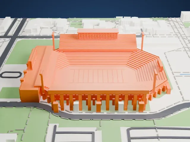 Gaylord Family Oklahoma Memorial Stadium model, East view