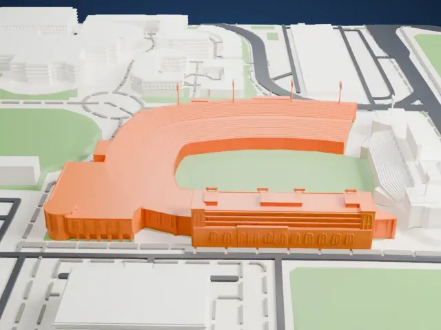 Gerald J. Ford Stadium model, West view
