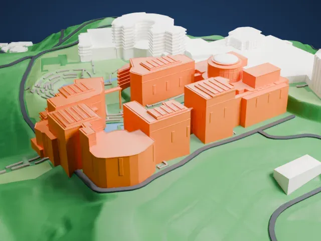 Getty Center model, East view