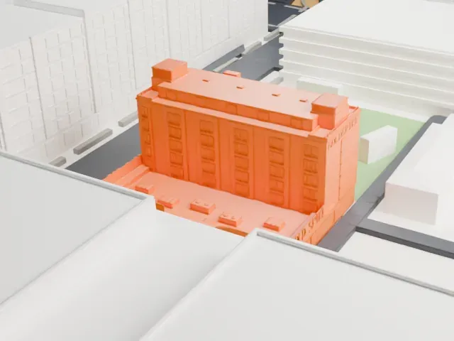 Gold Spike model, South view